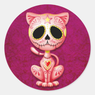 Sticker Rond Chaton à sucre Zombie rose