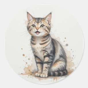 Sticker Rond Chaton animal de compagnie chat tigré heureux amus