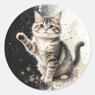 Sticker Rond Chaton animal de compagnie chat tigré heureux amus