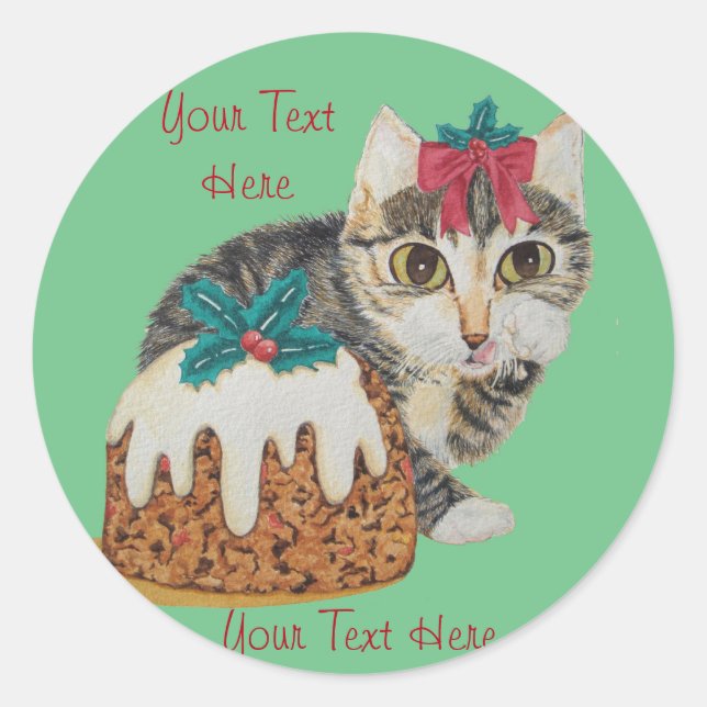 Sticker Rond chaton chaton gris tabby chat lécher patte noël (Devant)