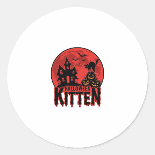 Sticker Rond Chaton d'Halloween Maison Hantée Chat Graphique_1