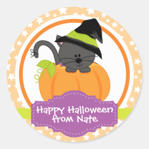 Sticker Rond Chaton mignon Halloween heureux pour des enfants