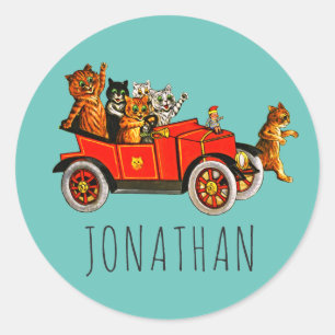 Sticker Rond Chatons caricaturaux vintages amusants chatons en