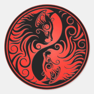 Sticker Rond Chatons rouges et noirs de Yin Yang
