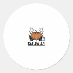 Sticker Rond Chatoween Chat Noir Fantôme Halloween Conception V