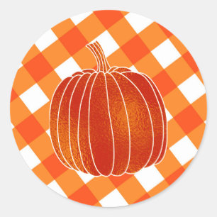 Sticker Rond Chatoyant Orange Automne Citrouille Plaid Checkers