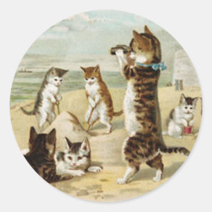 Sticker Rond Chats À La Plage - Vintage Helena Maguire