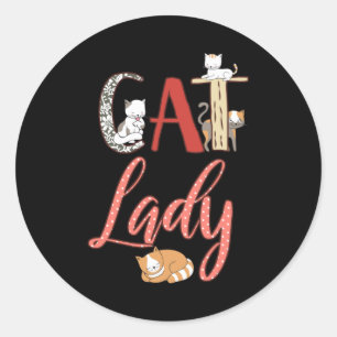 Sticker Rond Chats - Amoureux des chats de la dame de chat