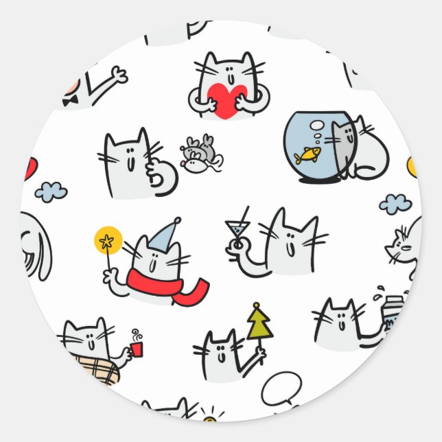 Sticker Rond Chats amusants, lait et magie. (Devant)