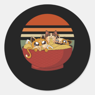 Sticker Rond Chats Anime et nouilles Ramen Japonais accros