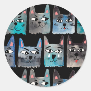 Sticker Rond Chats bleus