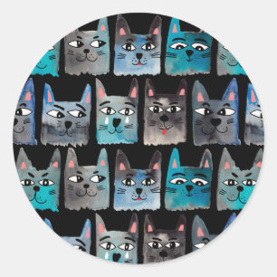 Sticker Rond Chats bleus