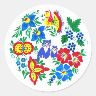 Sticker Rond Chats Bleus, Art Folk