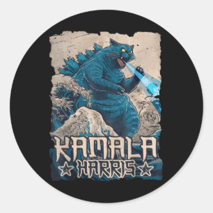 Sticker Rond Chats Bleus Vague Pour Kamala Harris Art Japonais