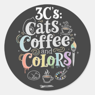Sticker Rond Chats Café et Couleurs