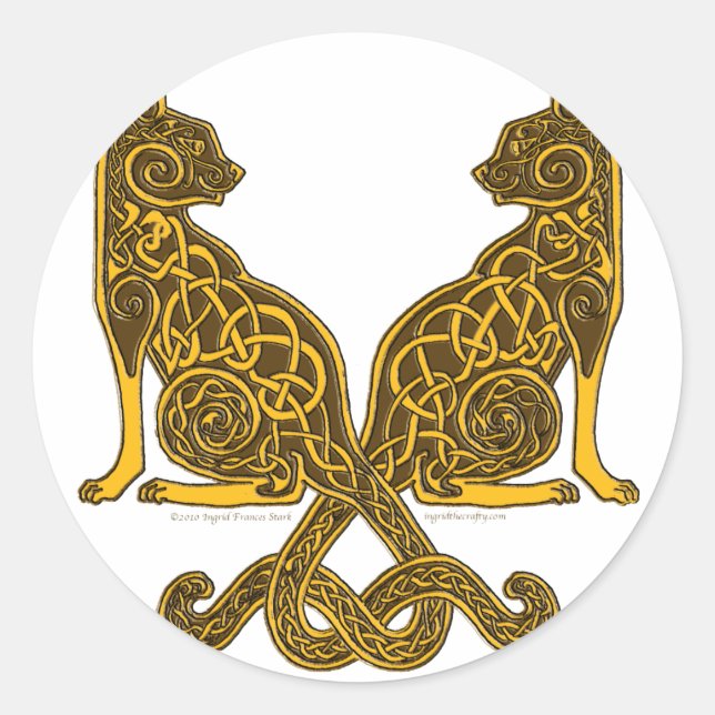 Sticker Rond chats celtiques 6 bronze or (Devant)