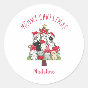 Sticker Rond Chats d'arbre de Noël Meowy