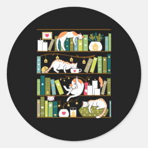 Sticker Rond Chats de bibliothèque - chats fantaisistes sur le