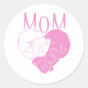 Sticker Rond Chats de coeur MOM rose