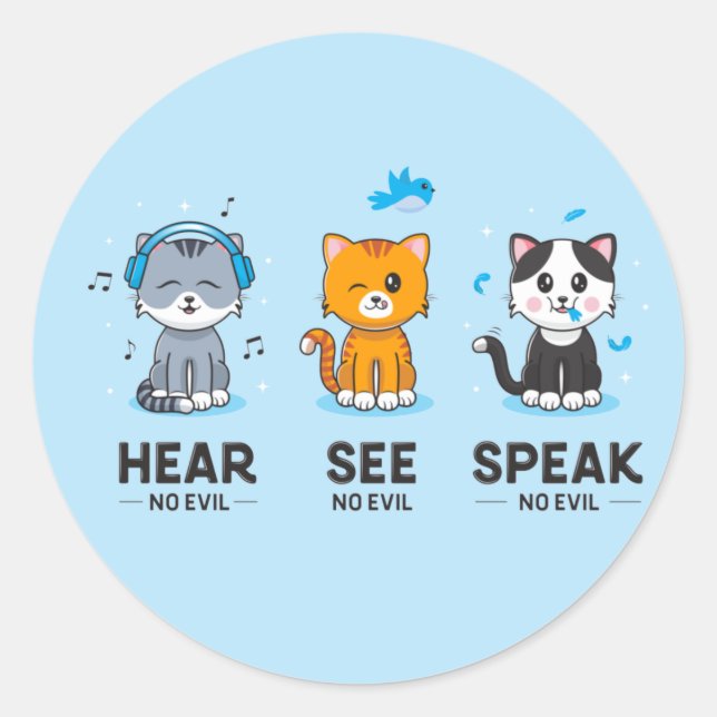 Sticker Rond Chats de l'entendre voir parler aucun mal / Autoco (Devant)
