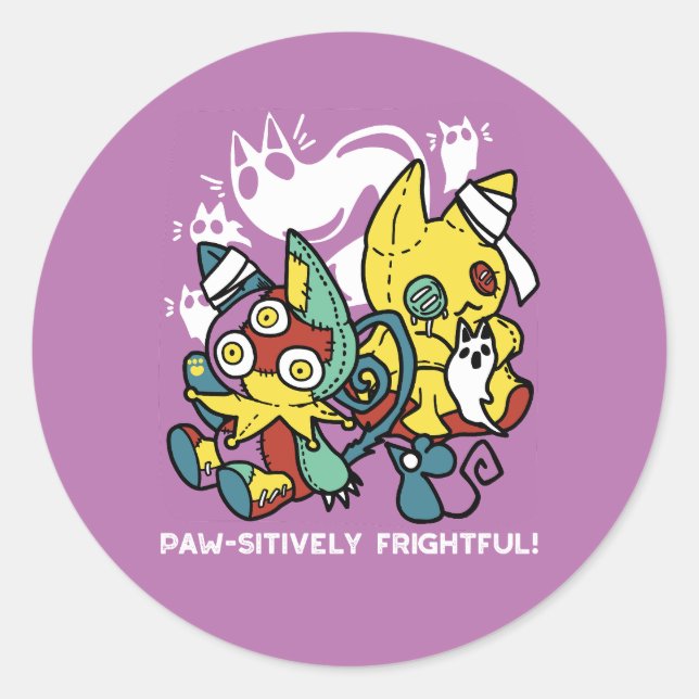 Sticker Rond Chats déplaisants Halloween Art : Paw-sitly Fright (Devant)