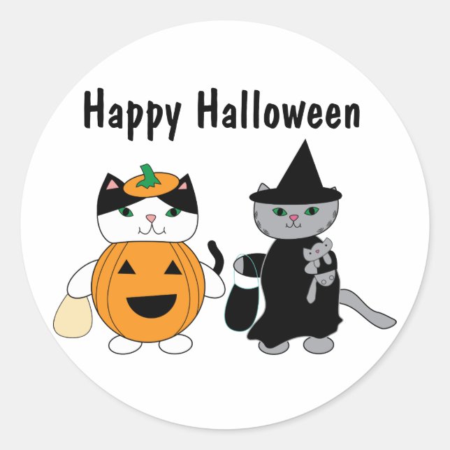 Sticker Rond Chats d'Halloween en costumes (Devant)