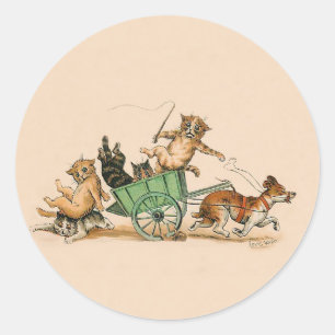 Sticker Rond Chats et Chien amusants; Mignons Art Vintage de Lo