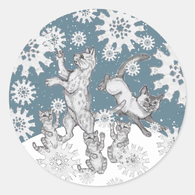 Sticker Rond Chats et flocons de neige uniques Noël de neige hi (Devant)