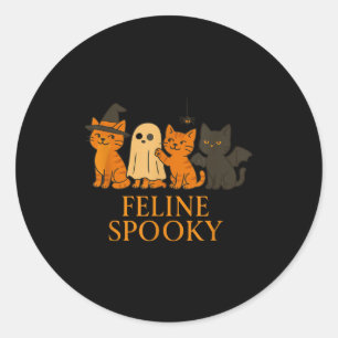 Sticker Rond Chats félins effrayants Halloween sorcière fantôme