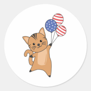 Sticker Rond Chats Funny Chat 4 juillet drapeau américain