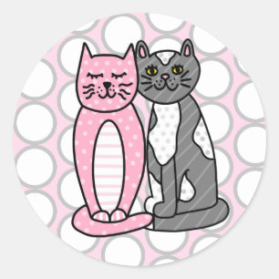 Sticker Rond Chats Kitty Roses et Grey Cute Cute