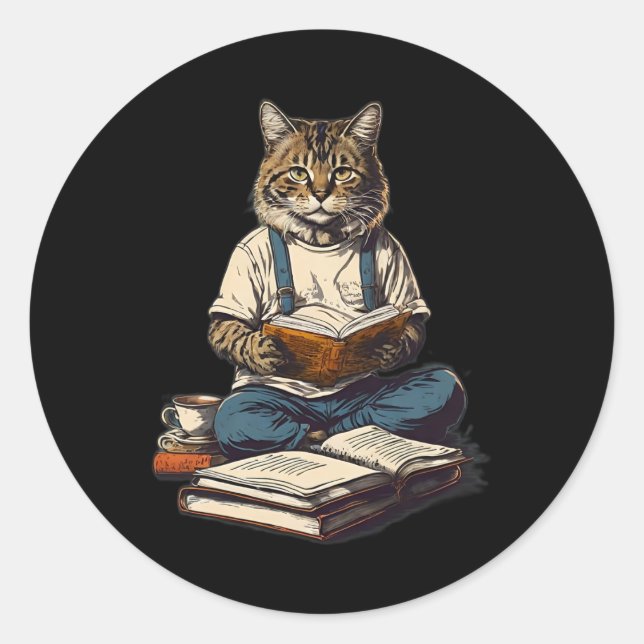 Sticker Rond Chats Lire Un Livre Graphique Chat Kitten Amateurs (Devant)