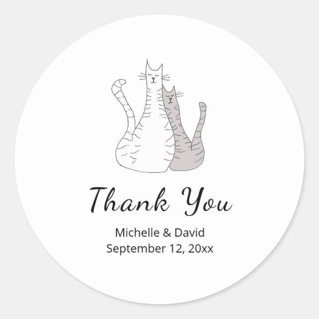 Sticker Rond Chats mignons Dessin Merci Mariage simple (Devant)