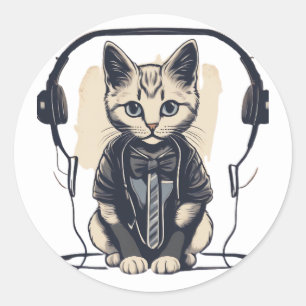 Sticker Rond chats mignons et drôles portant des vêtements