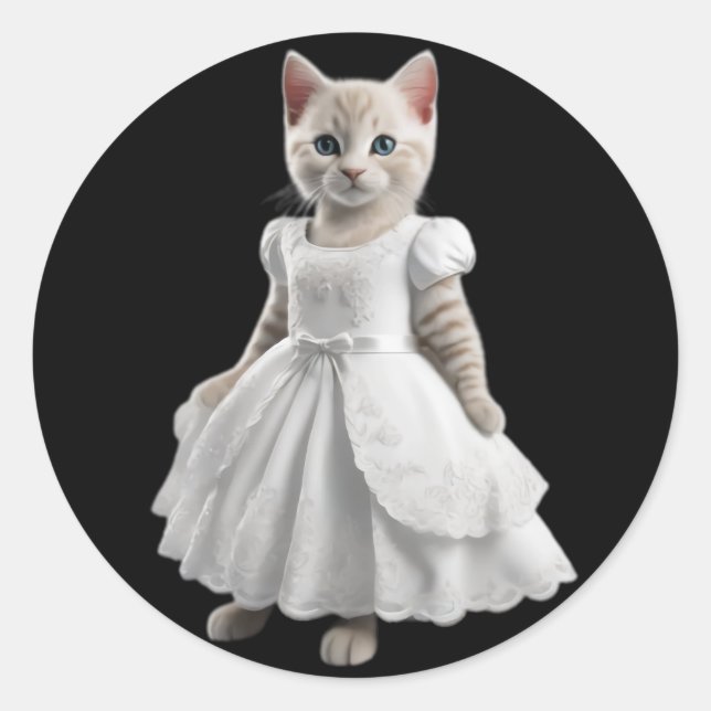 Sticker Rond chats mignons et drôles portant des vêtements (Devant)