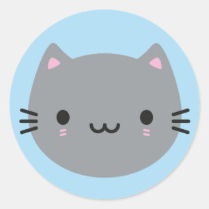 Sticker Rond Chats mignons - Gray Kawaii Kitten