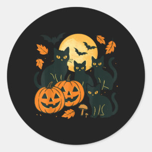 Sticker Rond Chats noirs avec citrouilles Jack O Lantern lune e