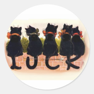 Sticker Rond Chats noirs chanceux