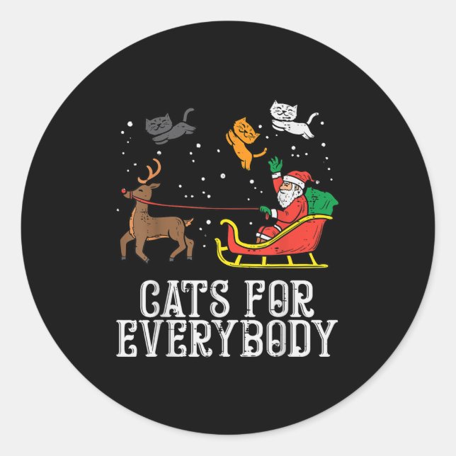 Sticker Rond Chats pour tous Noël Chat Drôle Xmas Femmes (Devant)