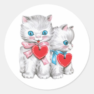 Sticker Rond Chats rétro de la Saint-Valentin, chaton mignon vi