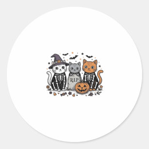 Sticker Rond Chats squelettes mignons Halloween Gravure vintage
