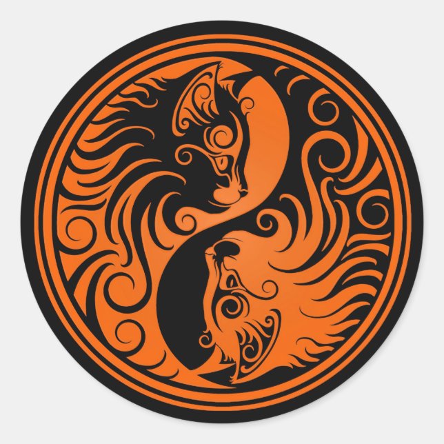 Sticker Rond Chats Yin Yang orange et noirs (Devant)