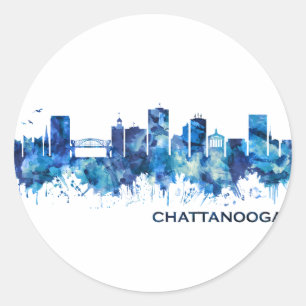 Sticker Rond Chattanooga Tennessee Skyline Blue