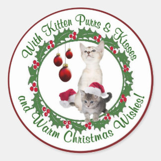 Sticker Rond Chatte Noël Voeux Rond Seaux
