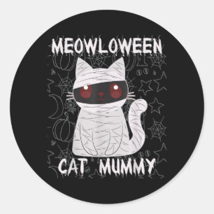 Sticker Rond Chatte noire momie Halloween