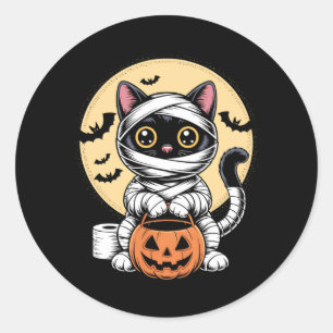 Sticker Rond Chatte Noire Momie Hommes Femmes Enfants Halloween