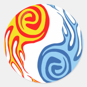 Sticker Rond Chaud et froid - Feu et eau Yin Yang Tattoo