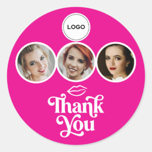 Sticker Rond Chaud Rose Blanc 3 Photo Maquillage Logo Merci