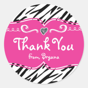 Sticker Rond Chaud rose et Zebra Print Girls Anniversaire Stick
