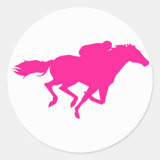 Sticker Rond Chaud Rose Horse Racing; Race Horse
